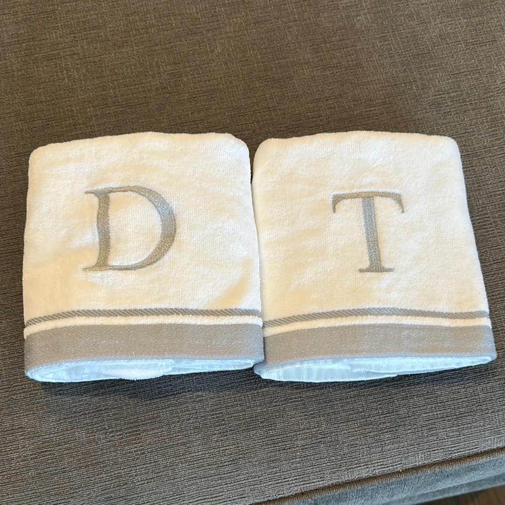 Luxury Monogrammed White and Gray Towels